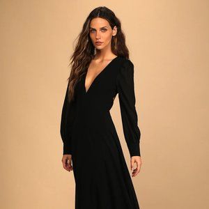 Lulus Talk About Divine Black Long Sleeve Backless Maxi Dress
